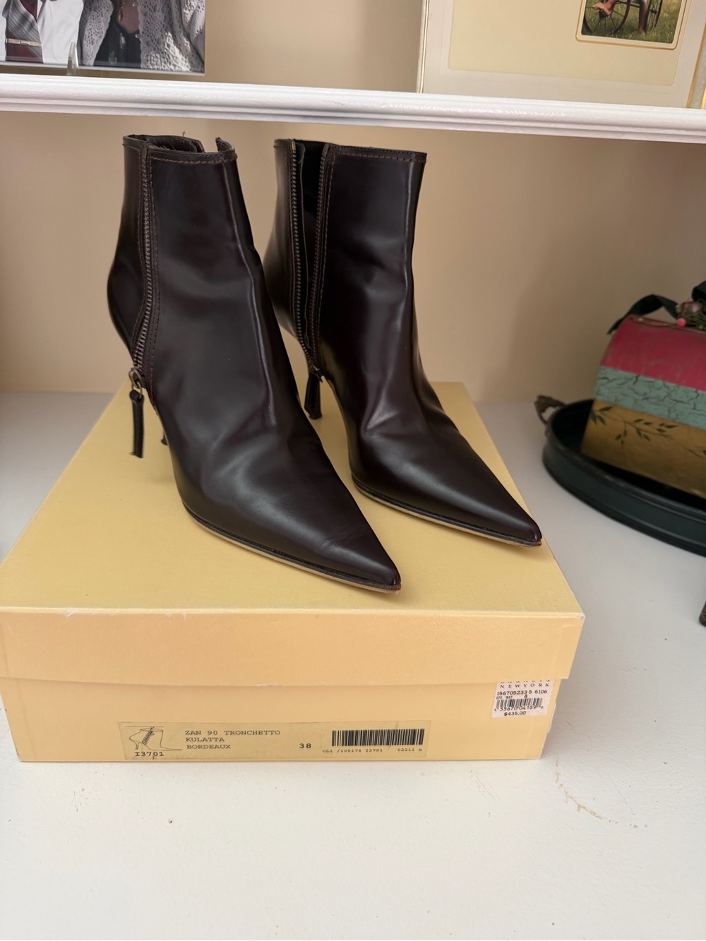 Women’s Pointed Toe Ankle Boots in Dark Brown Tronchetto Kulatta Bordeaux Sz 38